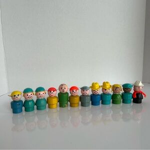 2/$50💥 Vintage Fisher-Price Little People 12 WOOD BASES - Rare Grumpy Faces